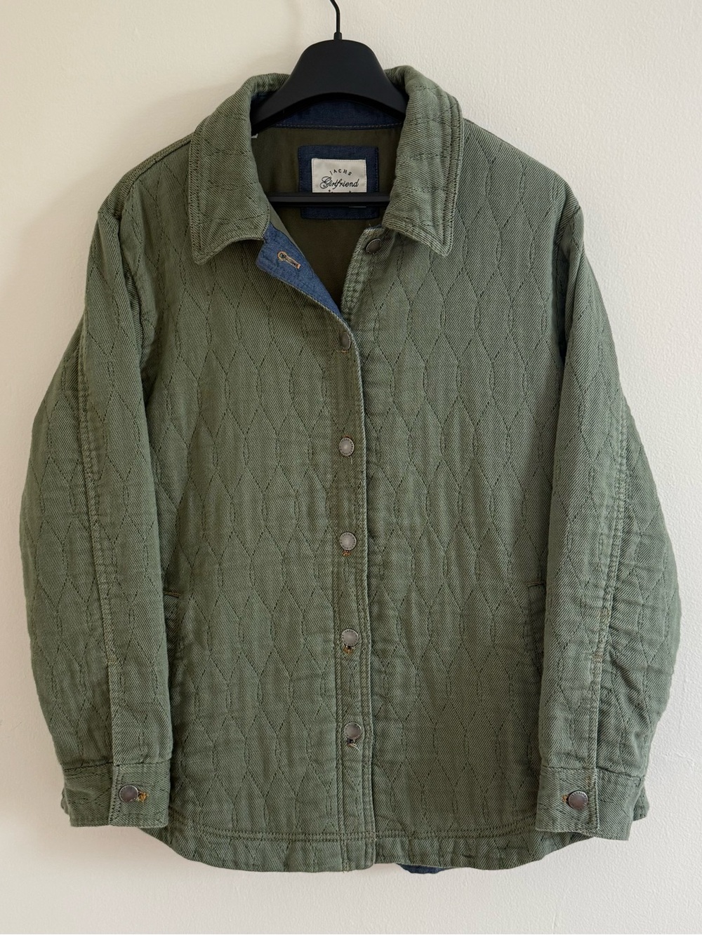 Jachs Girlfriend Quilted Jacket Green Snap Front Cotton Blend Women’s XL